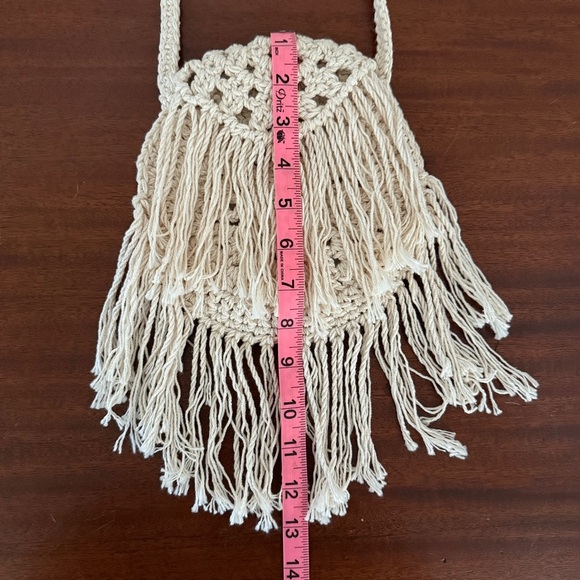 Macrame Round Crossbody Bag with Fringe - Cream - Picture 6 of 8
